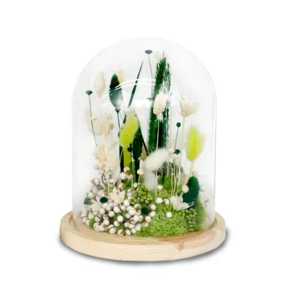 Wholesale Handmade Dried Flowers Lagurus Forever Roses Preserved Flowers in Glass for Easter Mother's Day Gifts