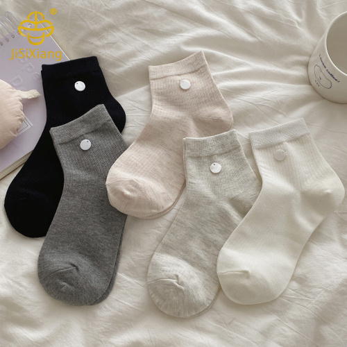 Korean button jewelry solid color socks ins white vertical boneless socks