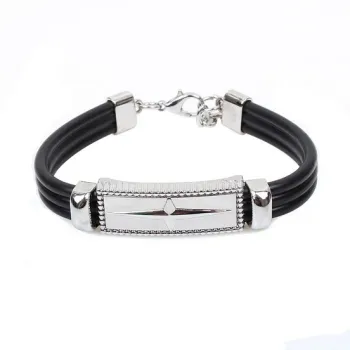 Fashion zinc alloy rhodium plated bracelet with star decorated and black leather cords