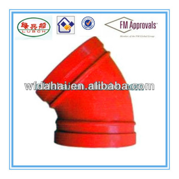FM Approved Ductile Iron Painted Roll DN159 Grooved Fittings 22.5 degree Elbow