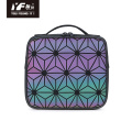 Cosmetic PU cuir de grande capacité Voyage suspendu sac de maquillage rhombique hologramme laser sacs lumineux