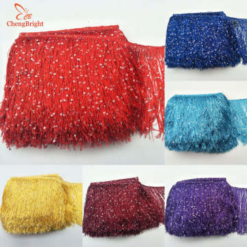CHENGBRIGHT 1Yard 20cm Wide Sequins Lace Fringe Trim Tassel Fringe Trimming For Latin Dress Stage Clothes Accessories Tassel Diy