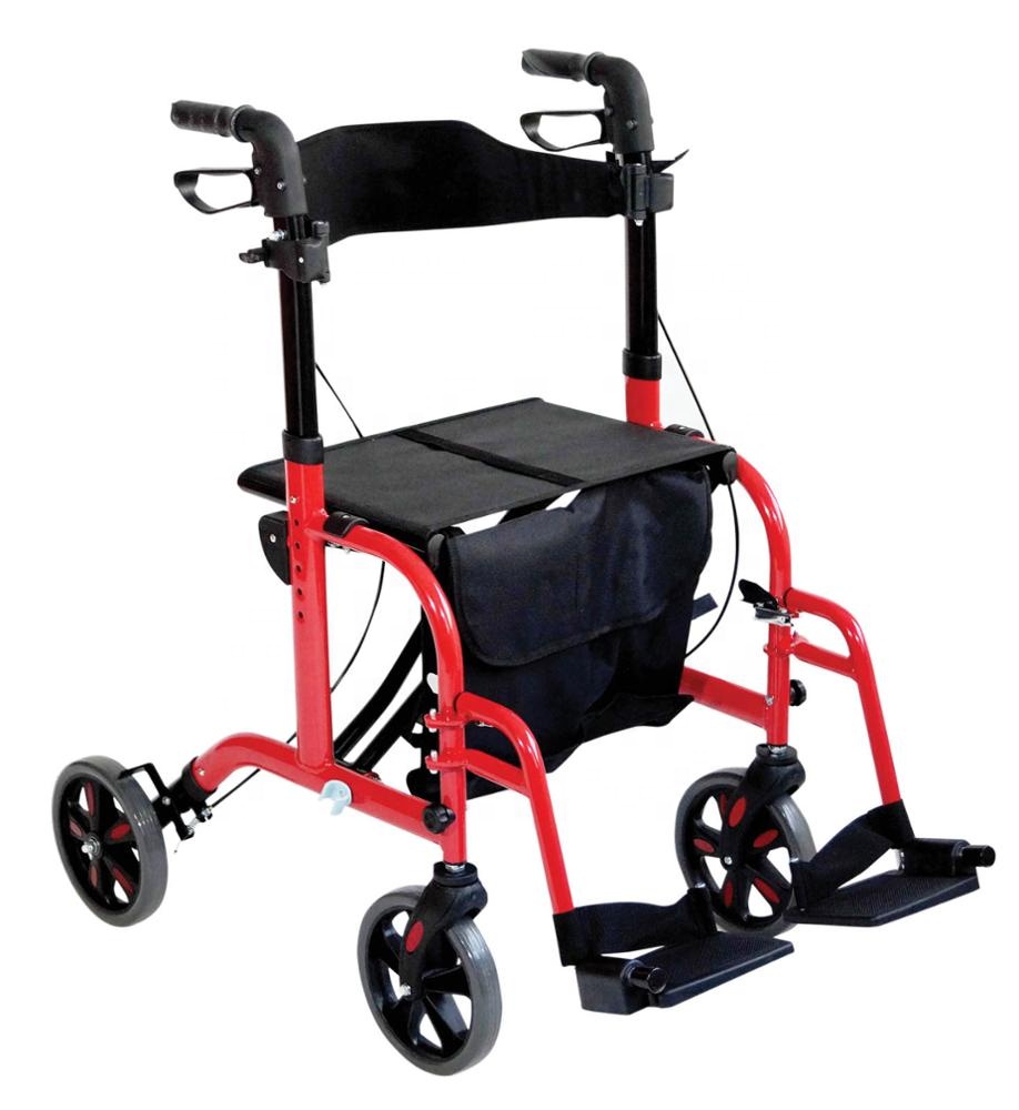 Vouwing 4 wielen Rollator met stoel en voetsteun