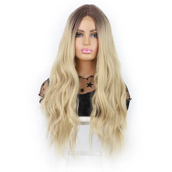 High Quality Wig Good  Private Label Cheap Wholesale Price Natural Wave Ombre Blonde Hair Synthetic Hair Wig With Lace