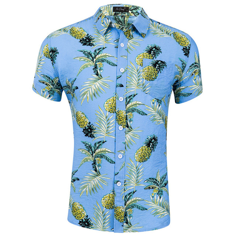 Camisa hawaiana de verano de manga corta con solapa para hombre