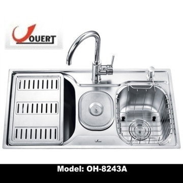 OH-8243A Multifunction Stainless Steel Triple Topmount Sink With Trash Can