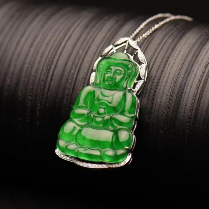 Natural jadeite diamond guanyin buddha pendant