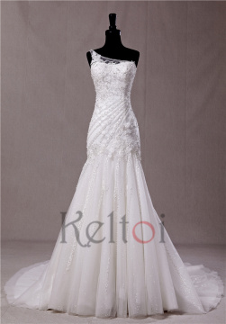 china custom made mermaid one shoulder islamic women wedding dresses arabic style