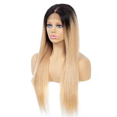Wholesale Ombre Hair Straight Lace Front Wigs 1b/99j Burgundy and 1b/27 1b/30 Color Blonde Human Hair Lace Front Closure Wig