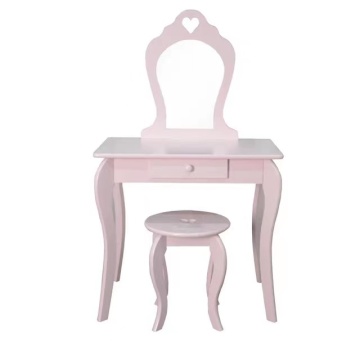 Miroir rond de design moderne avec table casse-coiffure et chaise à cadre MDF peint rose
