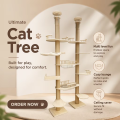 Window Mounted Eco-Friendly Wooden Cat Tree 4+ Levels Adjustable Height (160-280cm) Indoor Use Activity Center Sunbathing Bed
