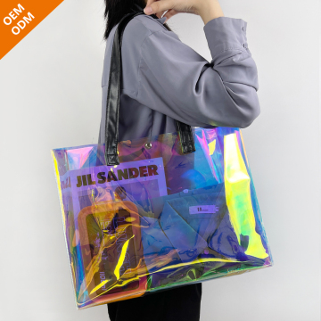 Beg Tote Beli -belah PVC Holografik: Beg Logo Kalis Air Hologram PVC