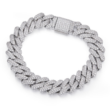 14mm Two Tone Diamond & Moissanite Cuban Bracelet in 925 Sterling Silver