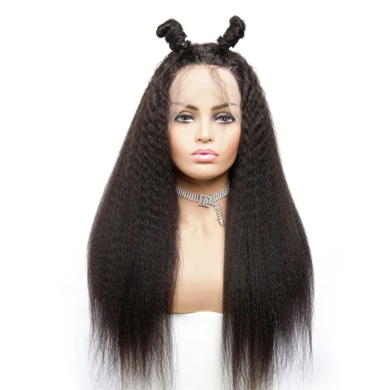 Brazilian Human Hair Lace Front Wig,Kinky Straight Virgin Hair Lace Wig For Black Women, Pre-Pluck Lace Wig With Baby Hair
