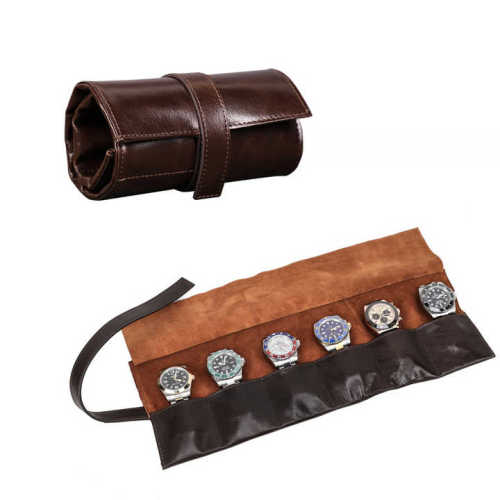 Luxury Wax Leather Watch Pouch with 6 Slots