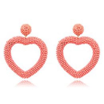 6 color Statement Beaded Heart Hoop Earrings Fashion Bohemian Handmade Woven Glass Seed Whimsical Drop Earring Stud Jewelry