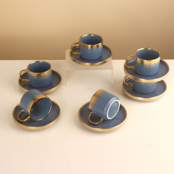 Ceramic Gold Electroplated Turkish Coffee Set - 12pcs Arabic Cups and Saucers