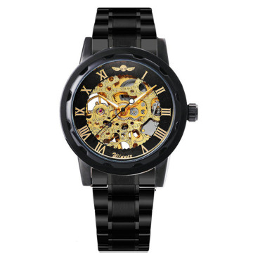 WINNER SLZ04: Stylish Luxury Black Manual Mechanical Watch with Skeleton Design and Stainless Steel Strap for Men