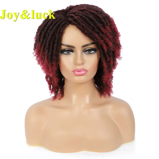 Wholesale Price Short Braiding Soft Dread Lock Wig For African Black Women Ombre Burgundy Dreadlock Synthetic Braided Wig