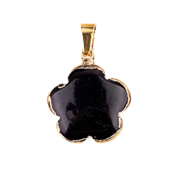 Black Obsidian 20MM Flower Wrapped Golden Stone Pendant for DIY Making Jewelry