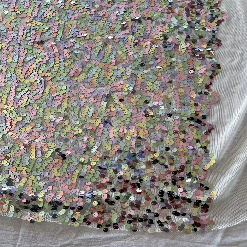 5MM Multi Sequins Spangle Embroidery on Stretch Mesh Fabric