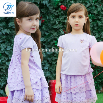 2017 Latest Tinta Roriz Guangzhou Summer Children's Clothing 2 Colors With Hollow Flowers in Back Girl T-Shirts
