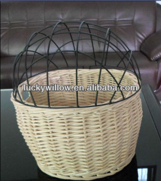 wicker bicycle basket with cage for cats or dogs