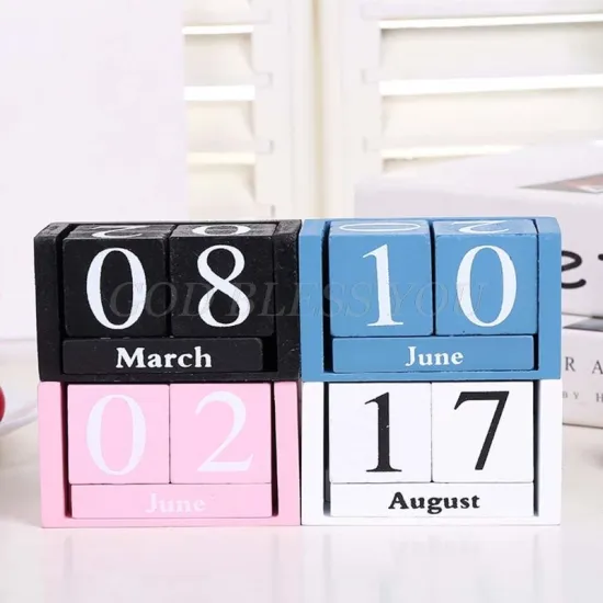 Vintage Wooden Perpetual Calendar Eternal Blocks Month Date Display Desktop Accessories Photography Props Home Office Decoration