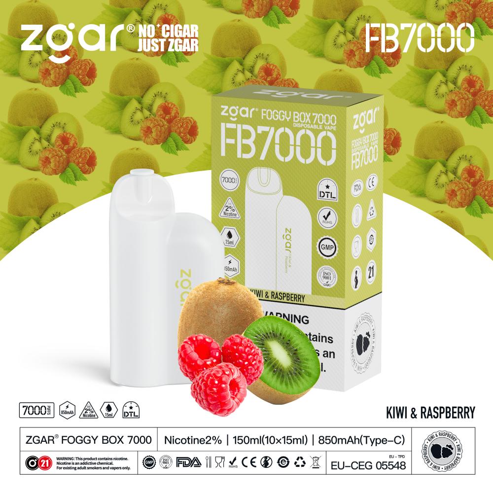 Zgar Foggy Box 7000 قابل للتصرف vape-kiwi &amp; Raspberry