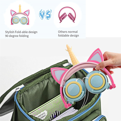 Over Ear Wired Kids Unicorn Headphone dengan LED