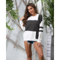 Women Stitching Color Loose Knitted Sweaters