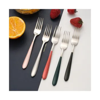 Direct Supply Multi-Color Dinner, Dessert, Fruit, and Main Forks in Stainless Steel