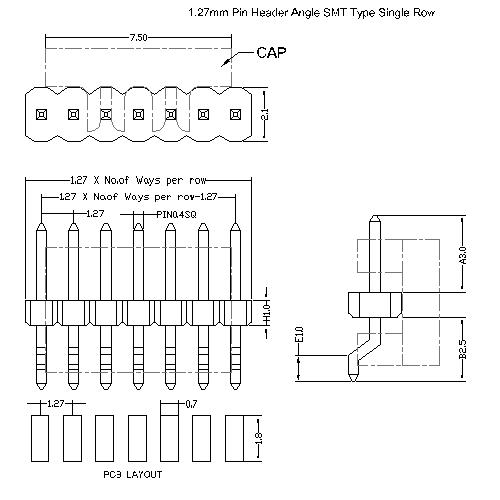 1.27 mm Pin Header Single Row Angle SMT 