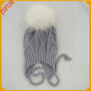 Jsfur Wholesale Kids Winter Hat Made Of Wool And Acrylic With Fur Ball