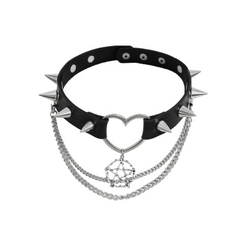 Kalung Choker Kulit Punk Wanita dengan Rivet untuk Halloween