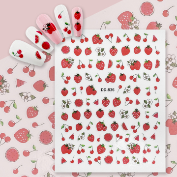 Wholesale 3D Nail Stickers: DIY Self-Adhesive Fruit Red Decals for Professional Women