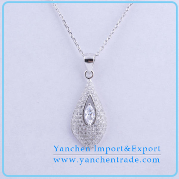 2014 Fancy Design Waterdrop Shiny Diamond Sterling Silver Necklace with Micro Paved