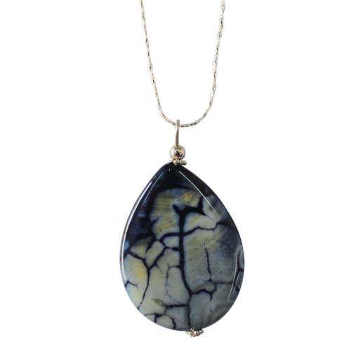 Natural Gemstone Agate Necklace with Silver Chain