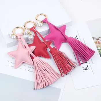 Wholesale Metal Keychain with Pearl Leather Key Chain and Tassel for Women's Bag Pendant