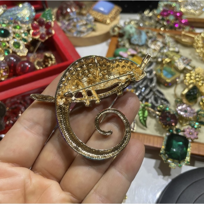 Broche de camaleão requintado vintage