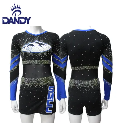 Blue Mesh Sleeve Cheerleading Cheers For Competition
