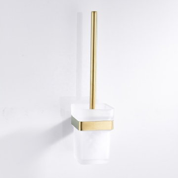 Wall-Mounted Brushed Gold Toilet Brush with Holder