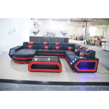 CBMmart Luxury Solid Wood-Frame Leather Sectional Sofa with Stringer Sponge Filling for Living Room