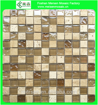 Y1-2 Wholesale Backsplash Golden Select Glass and Polished Natural Marble Stone Mosaic Square