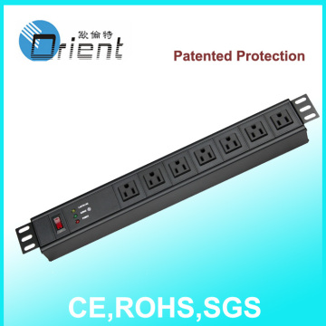 19 inch rack mout PDU with surge protection and switch of overload protection