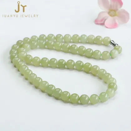Minimalist Green Hetian Jade Beaded Necklace for Women - Real Stone Jewelry