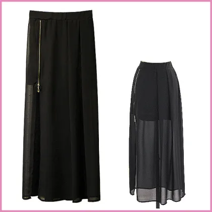 summer thin chiffon long wrap skirt sexy side zipper design skirt