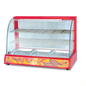 Restaurant Kitchen Equipment: Large Counter Food Display Warmer with Curved Glass for Cake and Food Showcase Cabinets