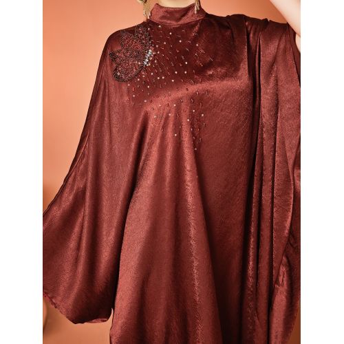آستین خفاشی یقه بلند مهره دار Abaya