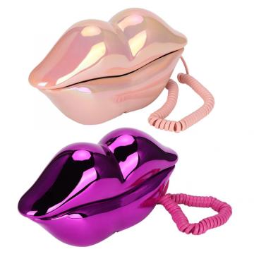 WX-3016 Mouth's Lips Shape Telephone Home Office Desktop Telephone Landline Colorful Pink/Electroplated Purple(optional)